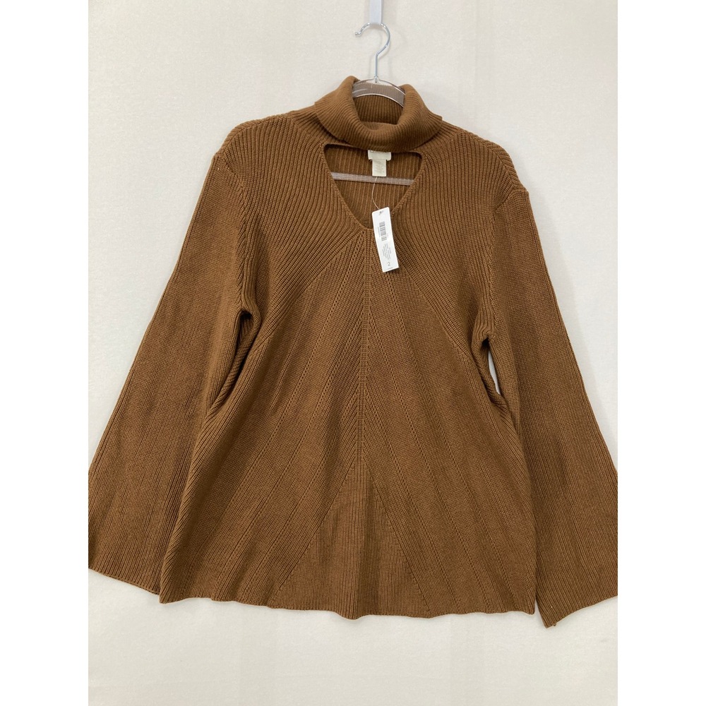New‎ Chico's Cutout Turtleneck Sweater size Large/2 Brandy Brown Bell Sleeve